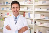 stock photo of thirties  - Portrait American pharmacist at work - JPG 