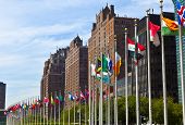stock photo of member  - United Nations Headquarters with flags of the members - JPG 