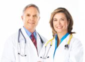stock photo of medical doctors  - Smiling medical doctors with stethoscope - JPG 