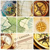 pic of longitude  - Collage with old compasses and maps - JPG 