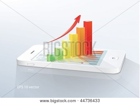 Picture or Photo of Business  concept: touchscreen smartphone with stock market application and  bar chart. Vector illustration.