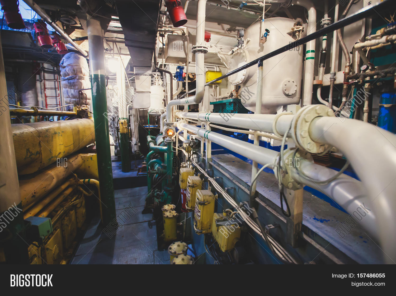 Engine Room On Cargo Boat Ship Image & Photo Bigstock