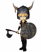 stock photo of toon  - Cute toon style Viking warrior boy with horned helmet - JPG 
