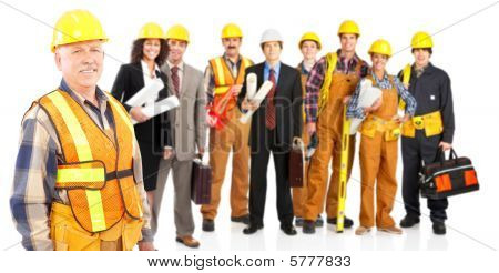 Picture or Photo of Industrial workers people. Isolated over white background