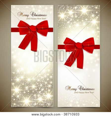 Picture or Photo of Greeting cards with red bows and copy space. Vector illustration