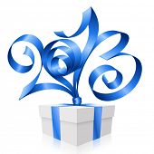 foto of symbols  - Vector blue ribbon in the shape of 2013 and gift box - JPG 