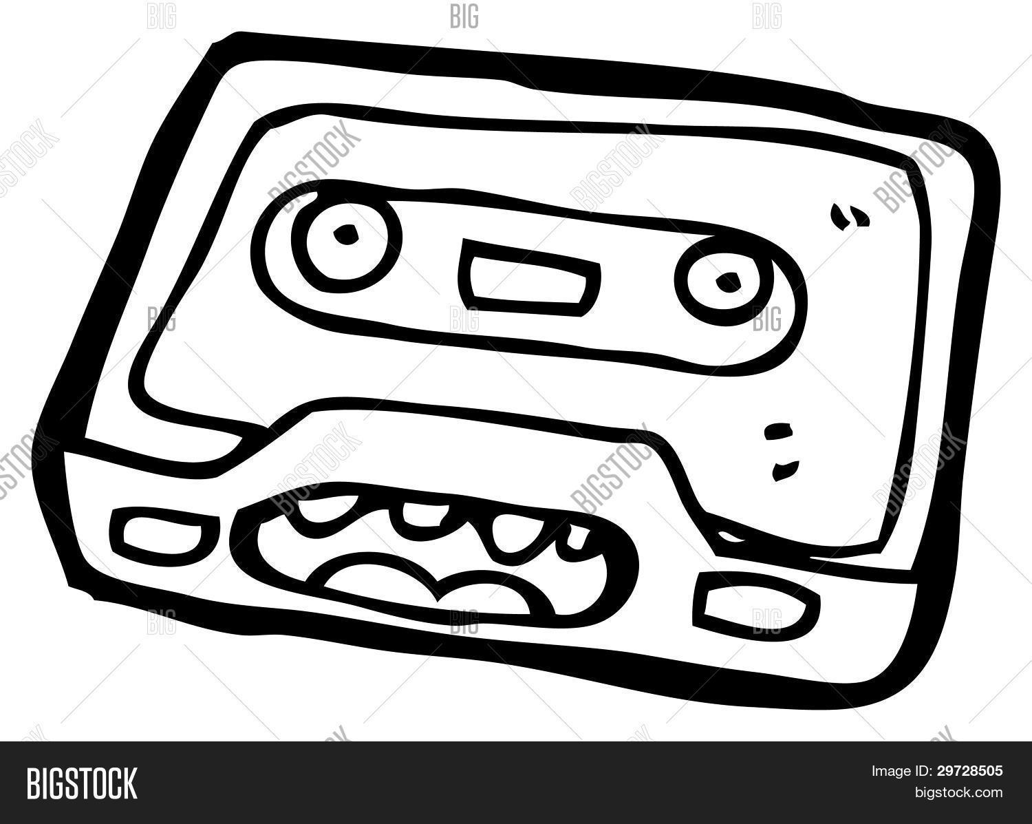(raster version) cartoon retro cassette tape cartoon character Stock