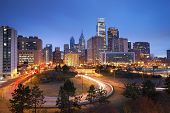 picture of hours  - Image of Philadelphia skyline and busy roads during twilight blue hour - JPG 