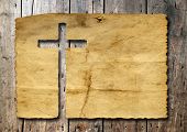 foto of religion  - High resolution christian cross cut in an old grungy or vintage paper - JPG 