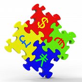 foto of currency  - Currency Symbols Puzzle Shows Global Investment And Currencies - JPG 