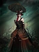 pic of lady  - a strange lady in steampunk dress and umbrella - JPG 