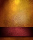 pic of art  - elegant gold distressed background with texture and highlight rich red ribbon stripe in graphic art design layout for copy space to add your own text or title - JPG 