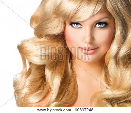 Beauty Blonde Woman Portrait Beautiful Model Girl With Long Curly Beauty Blonde Woman Portrait Beautiful Model Girl With Long Curly Blond Hair Hairdressing