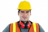 pic of construction worker  - Stock image of construction worker over white background - JPG 