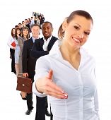 stock photo of handshake  - businesswoman and shis team - JPG 