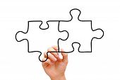 image of puzzle  - Hand sketching Blank Puzzle with black marker on transparent wipe board - JPG 