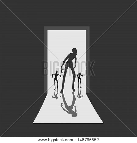 Open Door Dark Room zombie silhouette comes into the house through the open door Open Door Dark Room zombie silhouette comes into the house through the open door