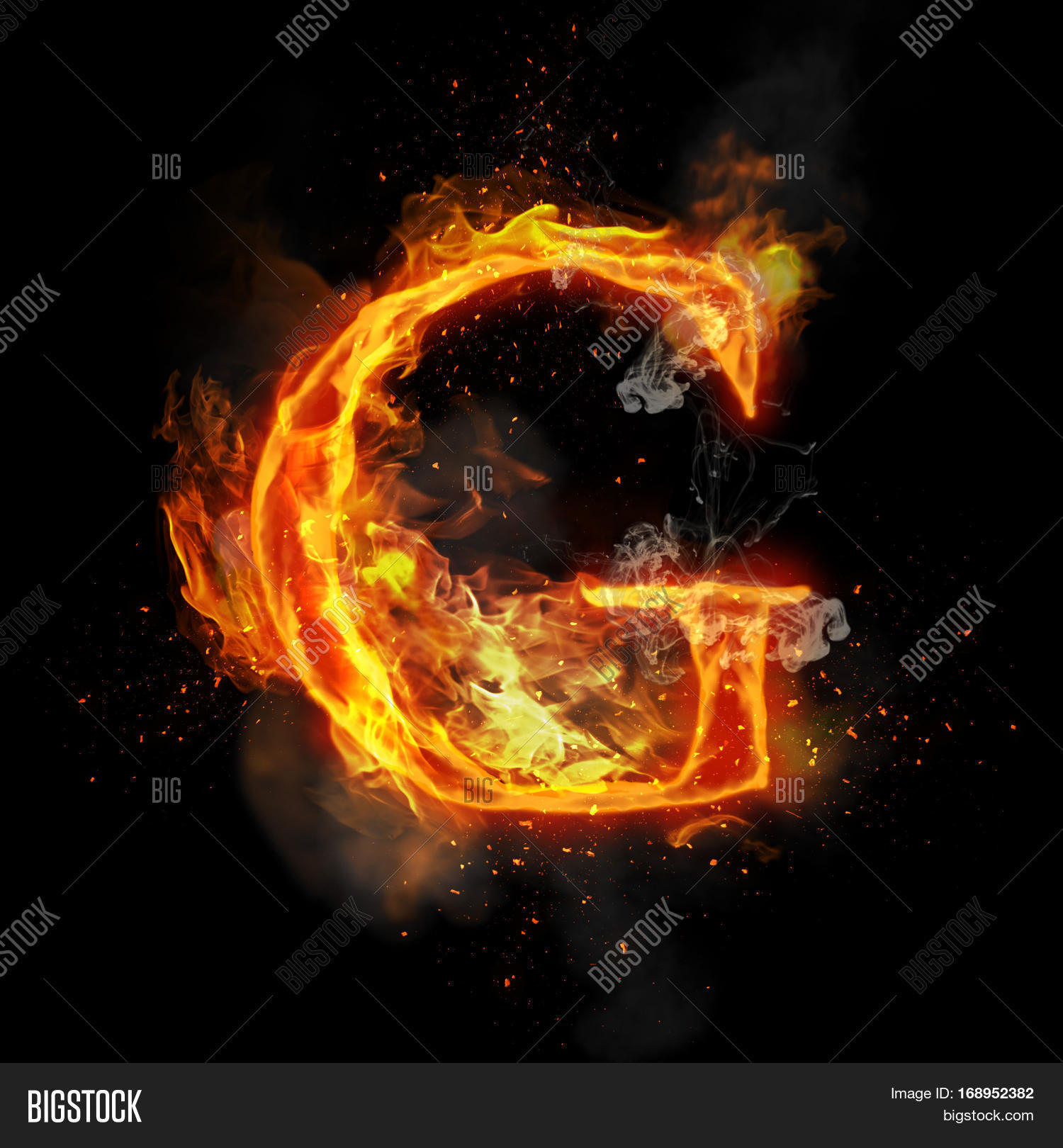 Fire letter G of burning flame. Flaming burn font or bonfire alphabet