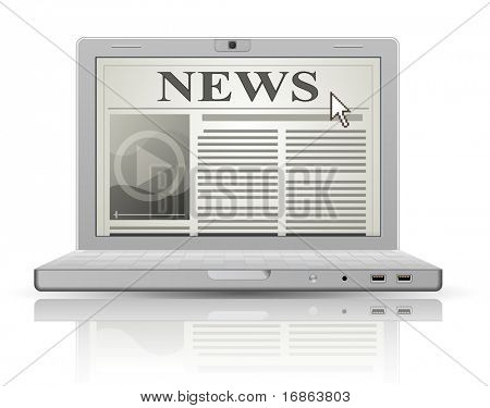Picture or Photo of Online newspaper. Laptop and news website. Web 2.0 newspaper icon.