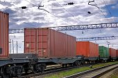 picture of transportation  - The train transports containers on railroad  - JPG 