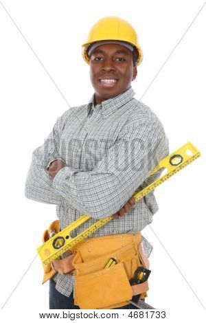 Picture or Photo of A handsome african american construction man isolated over white