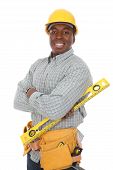 pic of construction worker  - A handsome african american construction man isolated over white - JPG 
