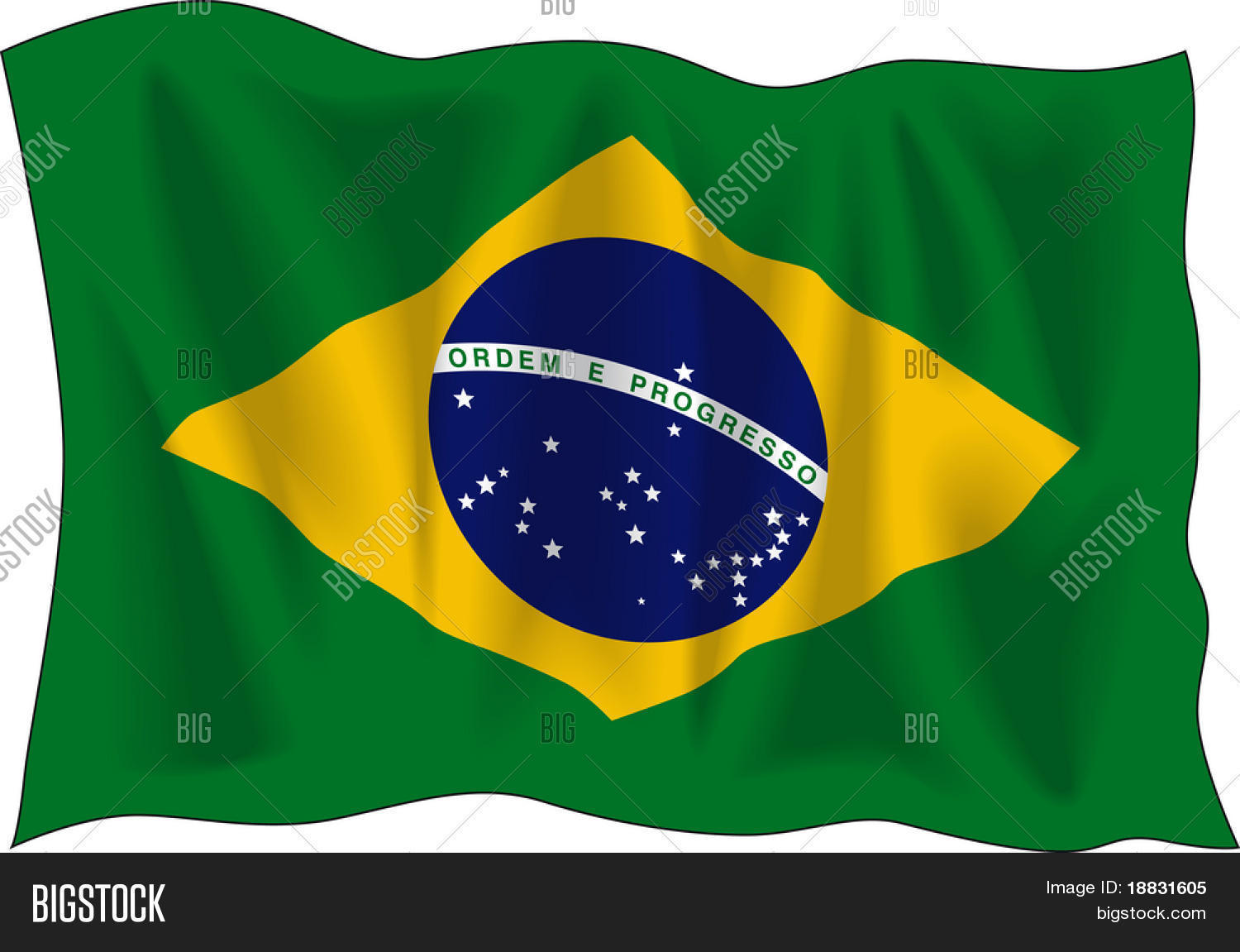 Waving flag of Brazil isolated on white Stock Vector & Stock Photos