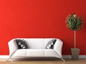 pic of interior  - interior design of modern white couch on red wall background - JPG 