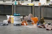 foto of construction  - Interior construction finishing with a big mess - JPG 