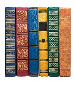 picture of science  - stack of old colorful books isolated on white - JPG 