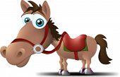 image of horse  - a horse with a big head and a saddle on his back - JPG 