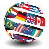foto of globe  - Different flags of the world set in a globe with a peel - JPG 