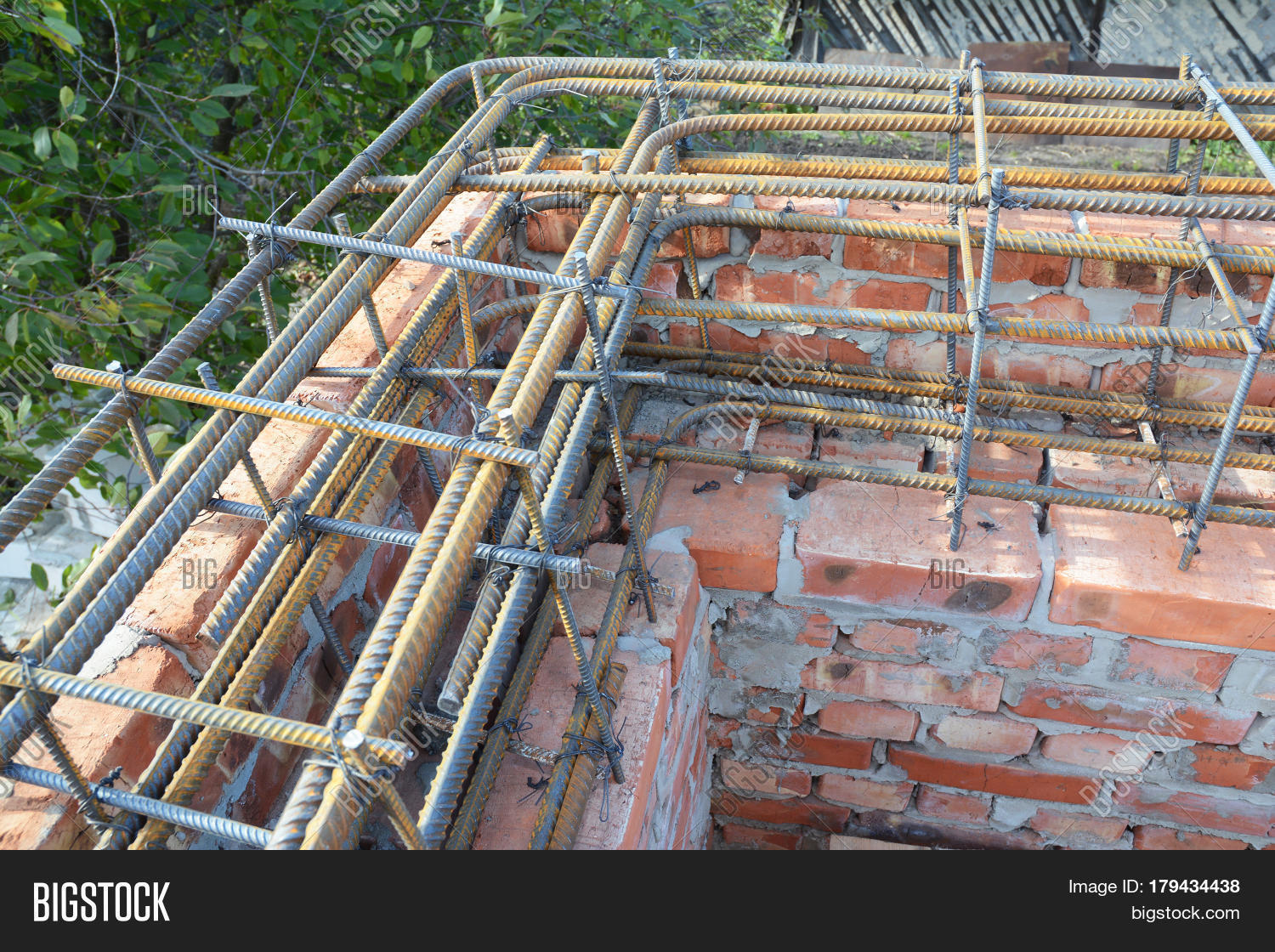 Corner. Rebar steel bars reinforcement concrete bars with wire rod