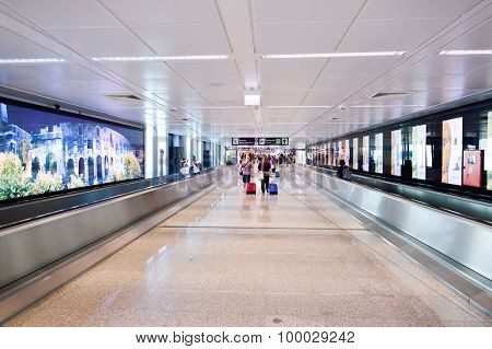 ROME, ITALY - AUGUST 04, 2015: Fiumicino Airport interior. Fiumicino - Leonardo da Vinci International Airport is a major international airport in Rome, Italy