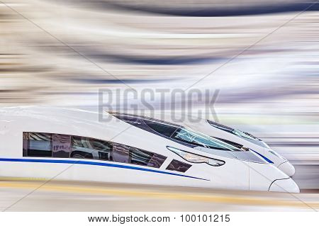 High Speed Train At The Railways Station.