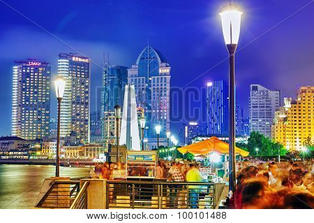 Shanghai, China - May 23, 2015:beautiful View Of  Shanghai -  Bund Or Waitan Waterfront At Night. Sh