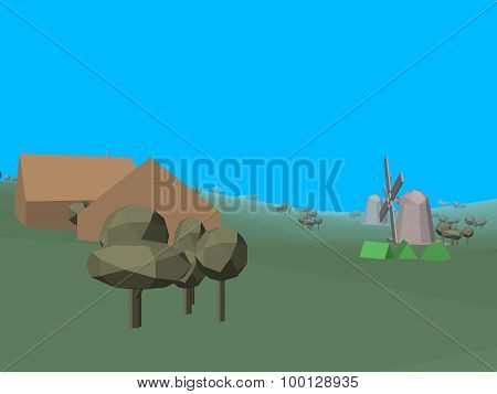Low Poly Retro Style Landscape