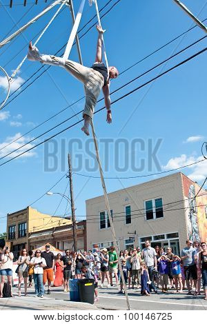 Man Performs Circus Aerial Show At Atlanta Spring Festival