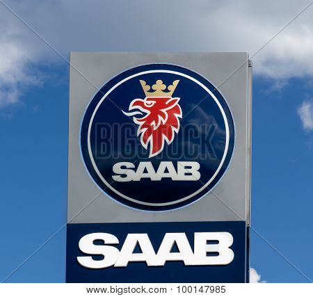 Saab Automobile Dealership And Sign