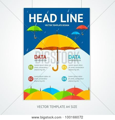 Placard Poster Template with Umbrellas. Vector