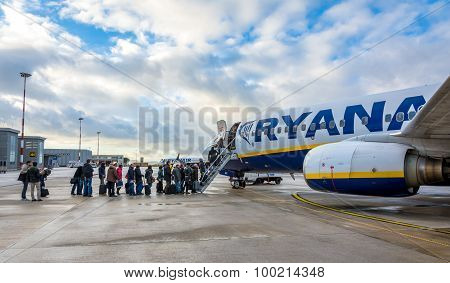 Passengers Boarding Ryanair Jet Airplane