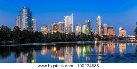 Beautiful Austin Skyline Reflection At Twilight
