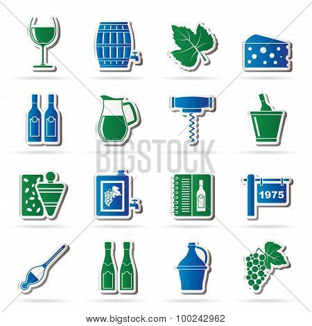 Wine industry objects icons