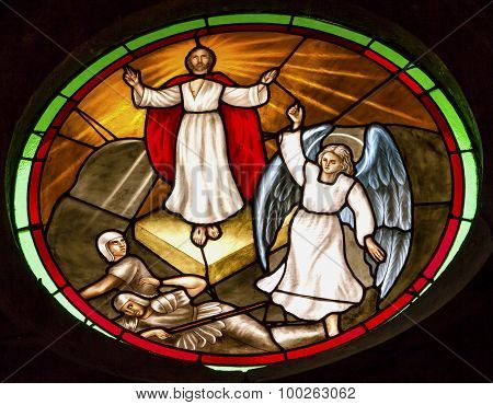Last Judgment Jesus Stained Glass Window Parroquia Archangel Church San Miguel Mexico