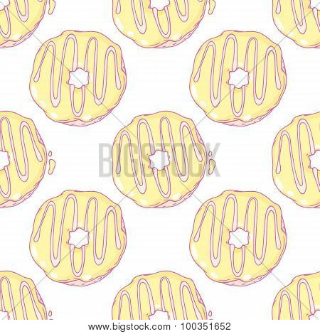 Hand drawn donuts seamless pattern. Sweet background