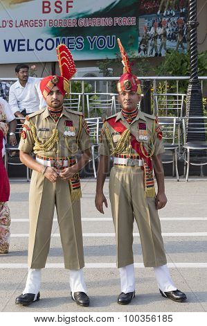 Indian Frontier Guard At The Indian - Pakistani Border During The Border Closing Ceremony. Attari, I