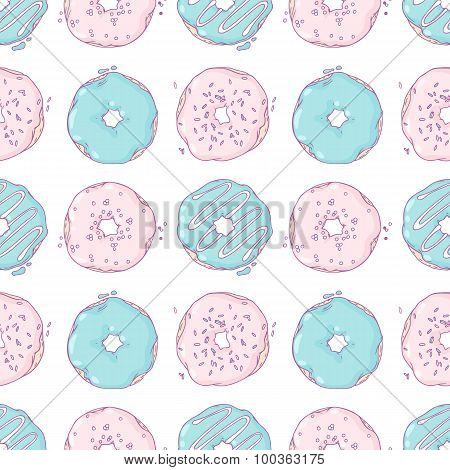 Hand Drawn Donuts Seamless Pattern. Sweet Background