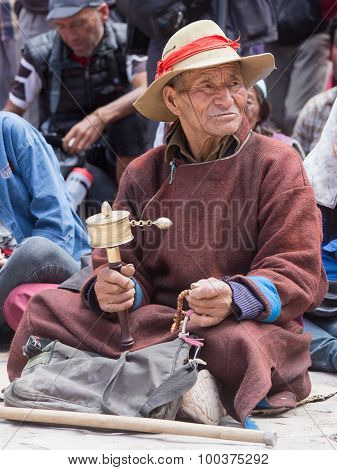 Tibetan Buddhist Old Men In Hemis Monastery. Ladakh, North India