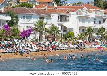 View Of Princes Islands Of Kinaliada Hillside With Luxury Residential Housing On Coast, Turkey
