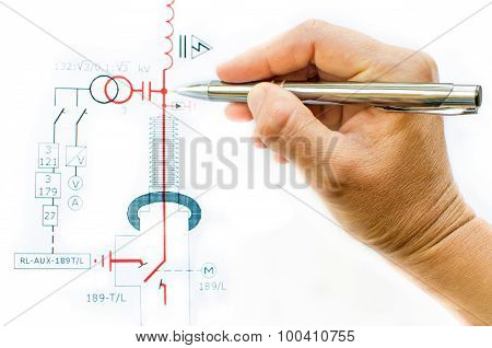 drawing electric Scheme white background hand